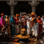 शिवलिंग पर जल चढ़ाते लोग